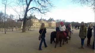 Flat Stanley at Luxembourg Palace in Paris - Kids riding the ponies