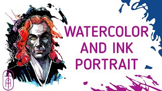 How to paint Ink and watercolor portait [ traditional painting  speedpaint]