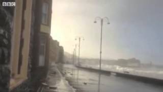 Aberystwyth student films seafront flooding