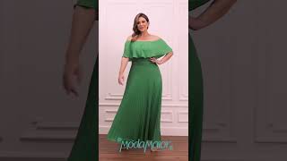 Vestido de Festa Plus Size Longo Ombro a Ombro Plissado