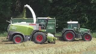 Fendt Vario 724 mir Krone EasyCut  Mähkombinationen beim Mähen von Triticale mit Schwad   Ablage Jun