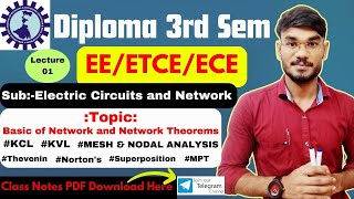 Lec.-01| Diploma 3rd Sem EE/ETC/ECE | Sub-Electric Circuits & Network |KVL/KCL/Nodal/Mesh Analysis..