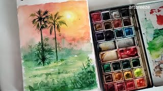 how to paint a landscape in watercolor, #watercolor #painting #art  @artbreeze