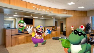 Wario dies in a bank robbery after having to renew his credit card