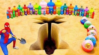 How to make Christmas Bell pit with Spiderman vs Toothpaste Eruption and Fanta, Coca Cola vs Mentos