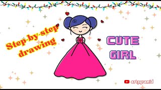 How to Draw & color cute Girl supereasy. Easy drawing for kids #trending #viral #short #art #kids