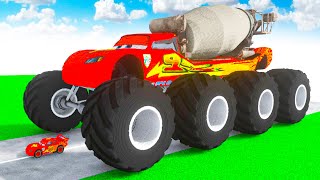 McQueen Transforming to Giant CONCRETE MIXER Truck MCQUEEN BTR BIGFOOT in Teardown!