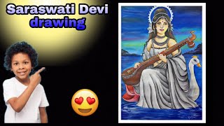 Saraswati Maa Drawing Easy And Beautiful | How to Make  Saraswati Devi ❤️ Acrylic colour tutorial