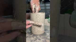 Textured cylinder #potterywheel #shortsfeed #ceramics #pottery #clay #potterylove #satisfying