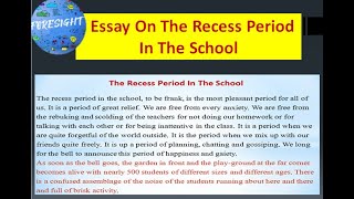 Essay | The Recess Period In The School