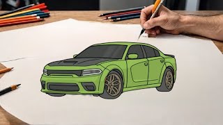 How to draw a DODGE CHARGER SRT HELLCAT REDEYE / drawing dodge charger step by step