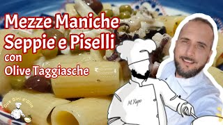 Pasta Mezze Maniche Seppie e Piselli con Olive Taggiasche 🍽️ Ricetta di Marco Rapo | Due Giri d'Olio