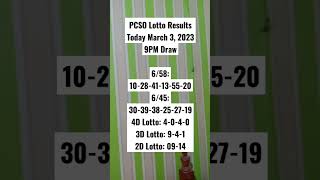 PCSO Lotto Results Today March 3, 2023 9PM Draw #lottoresult #2pmdraw #shortvideo  #lottoresulttoday