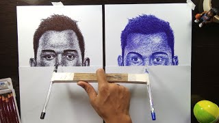 Drawing two different faces at a same time with Pen | MS DHONI | VIRAT KOHLI