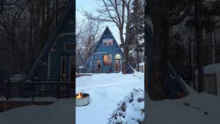 Blue A-Frame in Winter #aframecabin #aframe #cabin