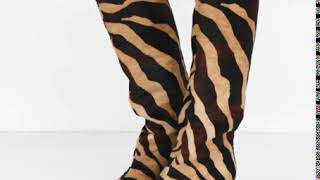 KHAITE Zebra print calf hair knee boots