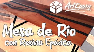 Mesa de Rio de resina y encapsulado con Pigmento negro metálico -  ArtEpoxy