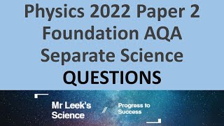 Separate Science Physics Paper 2 Foundation Questions