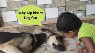 baby lip kiss to dog fun| #dog #funny #fun #pets #dogs #doglover #babyfun #kanni #dogfunny #puppy