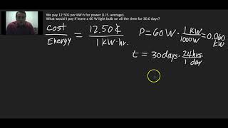 Electric Power Cost Sample Calculation