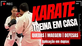 "Aula Prática de Karaté: Quedas, Mae Geri e Defesas em Dupla