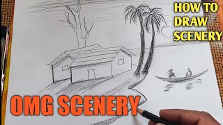 How To Draw A Simple Scenery Step By Step with Pencil| Scenery drawing