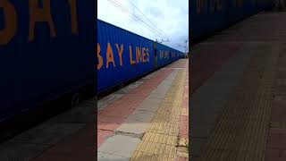 Blue Container Train Crossing Vaitarna with WAG-7. #youtubeshorts #indianrailways