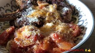 Pork chops with spaghetti noodles in tomato sauce & Parmesan cheese #shortsvideo ~ MichigAnalyn