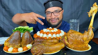 FULL MUTTON LEG PIECE CURRY, MUTTON CHUSTA CURRY, GOAT HEART CURRY AND EGGS WITH RICE, INDIAN FOOD