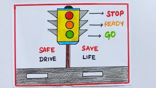 Traffic light drawing/Traffic signal drawing/road safety poster drawing/how to draw traffic signal