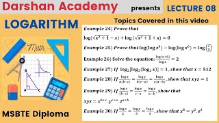 Logarithm Lecture 08 || MSBTE Diploma || 1st Sem || Basic Mathematics || by Darshan Academy