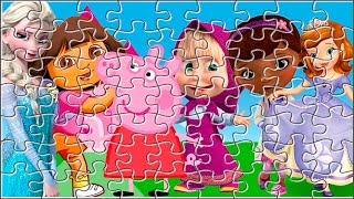 Puzzle de Peppa Pig con Elsa  junto a muchos personajes más (Dora, Doctora juguetes, Sofía y Masha).