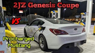 2JZ Hyundai Genesis Coupe VS Boosted Ford Mustang 5.0! + BMW M3 VS GT-R & Hellcat!