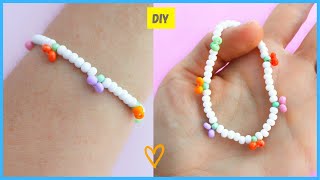 Como hacer pulseras elásticas con nylon de frutas con mostacillas fácil y rápido #pulseraselasticas