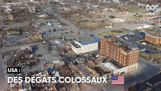 La dévastation laissée par les tornades capturée par un drone à Mayfield