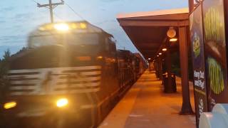 Westbound Norfolk Southern intermodal double stacks passing Roselle Park