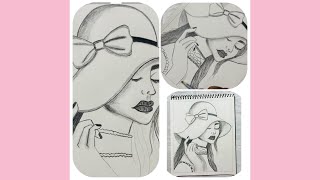 How to draw a girl wearing hat /Step by step #/Shading pencil ##