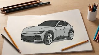 "step by step Drawing the Ferrari Purosangue: Car drawing"