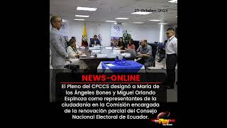 #NewsOnline📰 - #Ecuador🇪🇨  ▶️ El Pleno del CPCCS designó representantes para renovación del CNE.