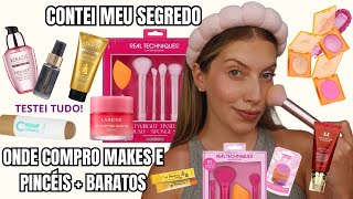 MAQUIAGEM TESTANDO COMPRINHAS DE MAKE E SKINCARE | Contei como compro make e pincel mais barato 🗝️💄