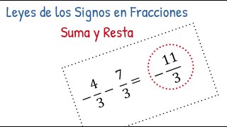 Fracciones Paso 26 Leyes de los signos suma y resta fracciones