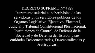 DECRETO SUPREMO Nº 4929 - Incremento salarial al haber básico de las servidor@s públicos