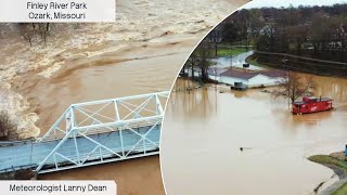 Aerial View Major Flooding Finley River Park - Ozark, Missouri