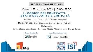 Il Codice dei Contratti: stato dell’arte e criticità - Seminario - Piazza ISI - SAIE Bologna 2024