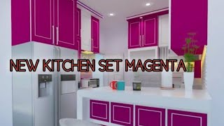 kitchen set warna pink ungu tua magenta kombinasi warna putih