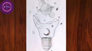 Creative light bulb drawing || moon and star in the bulb | Easy pencil sketch drawing #pencilsketch