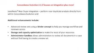 Concordance Evolution 2.2.2 What's New Demo