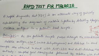 RAPID TEST FOR MALARIA