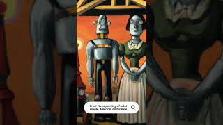 Asking AI for farm robot couple in American gothic style by Grant Wood. #ai #art #short