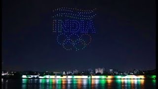 Drone show over the Sabarmati riverfront that celebrated India's achievement in the Olympics.